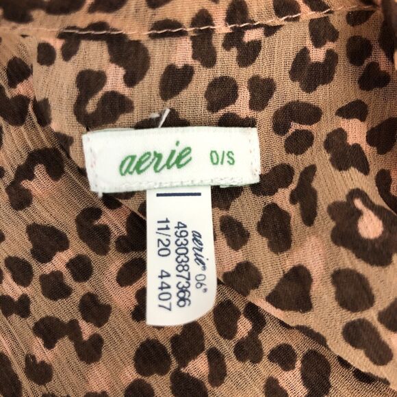 Aerie Leopard Print Cover Up Women’s OS Sheer Brown Pink Kimono Sleeve Open Wrap - Picture 5 of 10